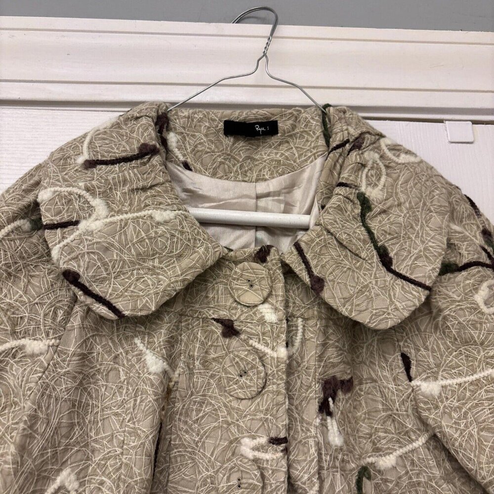 Anthropologie RYU Coat Tan Crochet Overlay Front Large Button Size Small Lined - Picture 5 of 15